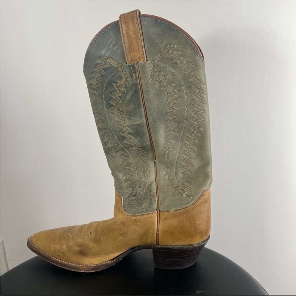 Justin Western Cowboy Boot L4926 Brown Turquoise  Blue Women 8.5 B Pointed Toe